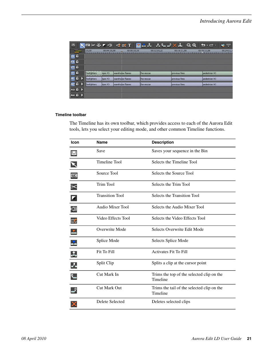 Timeline toolbar | Grass Valley Aurora Edit LD v.7.0 User Manual | Page 21 / 228