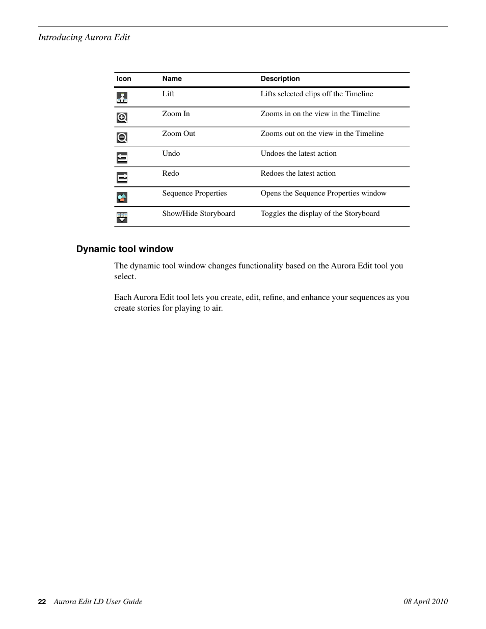 Dynamic tool window | Grass Valley Aurora Edit LD v.7.0 User Manual | Page 22 / 228