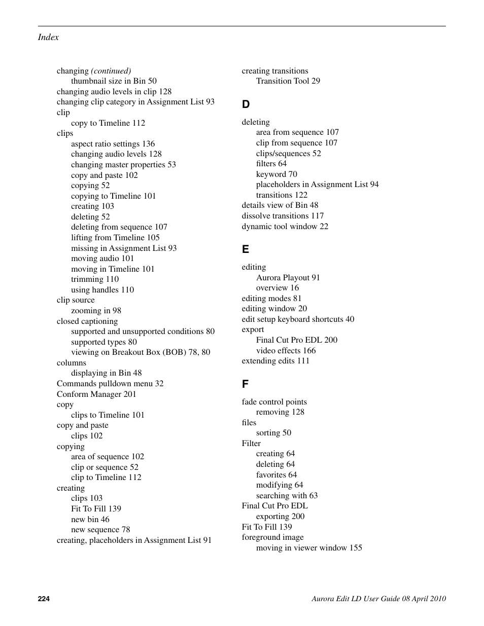 Grass Valley Aurora Edit LD v.7.0 User Manual | Page 224 / 228