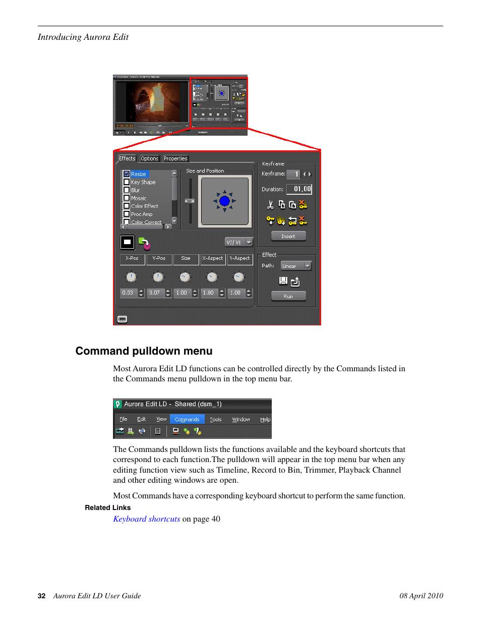 Command pulldown menu | Grass Valley Aurora Edit LD v.7.0 User Manual | Page 32 / 228