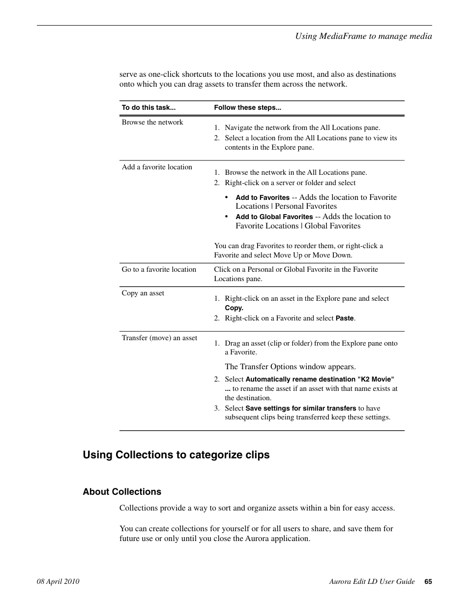 Using collections to categorize clips, About collections | Grass Valley Aurora Edit LD v.7.0 User Manual | Page 65 / 228