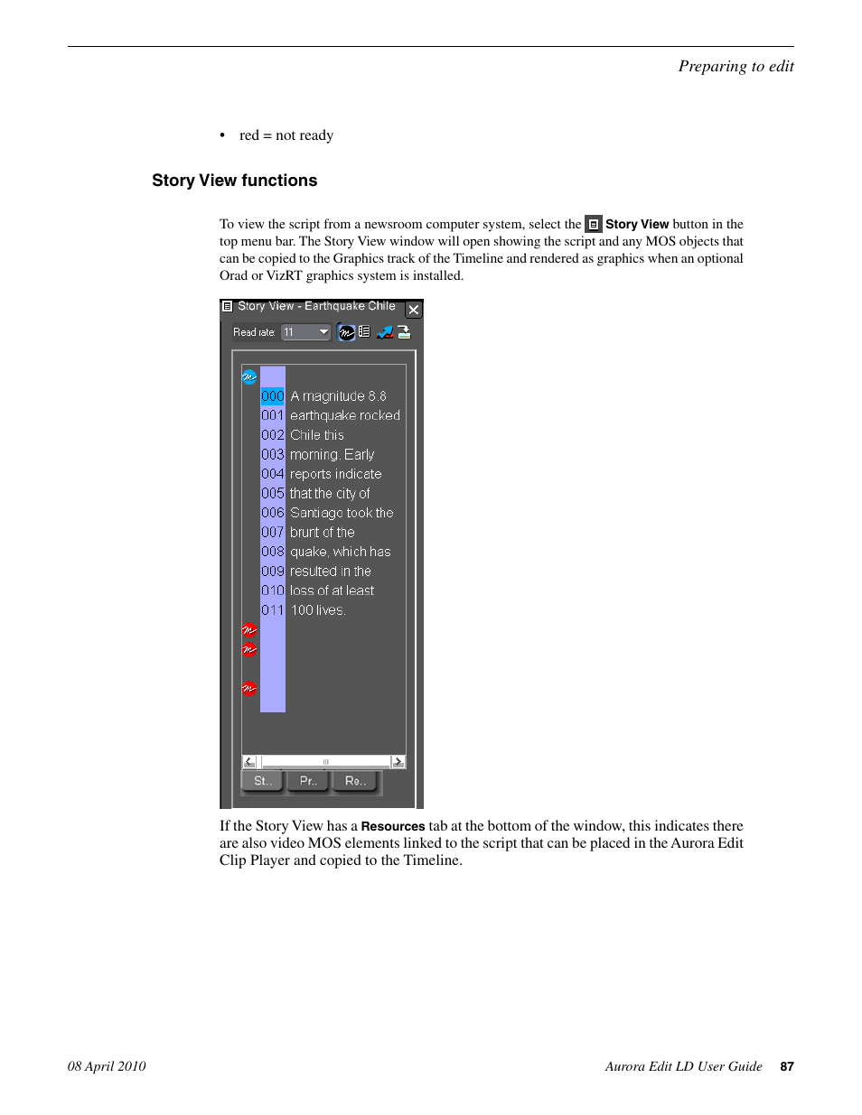 Story view functions | Grass Valley Aurora Edit LD v.7.0 User Manual | Page 87 / 228