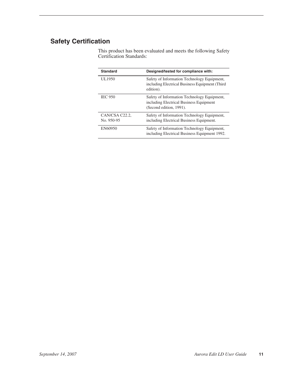 Safety certification | Grass Valley Aurora Edit LD v.6.3 User Manual | Page 11 / 100