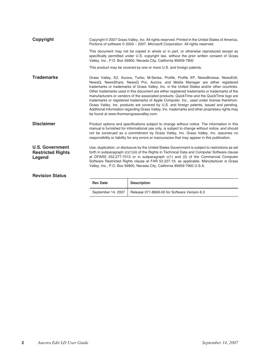 Grass Valley Aurora Edit LD v.6.3 User Manual | Page 2 / 100