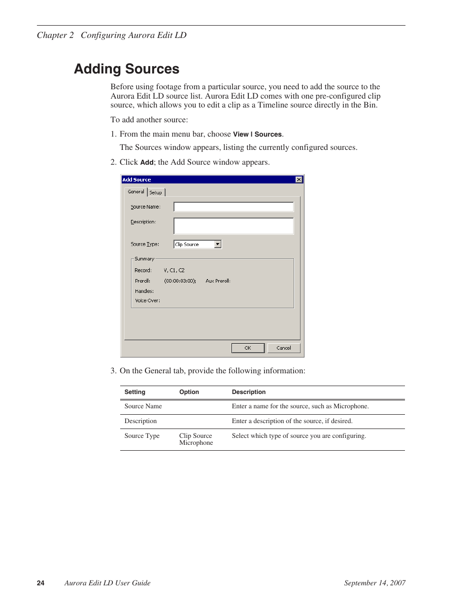 Adding sources | Grass Valley Aurora Edit LD v.6.3 User Manual | Page 24 / 100