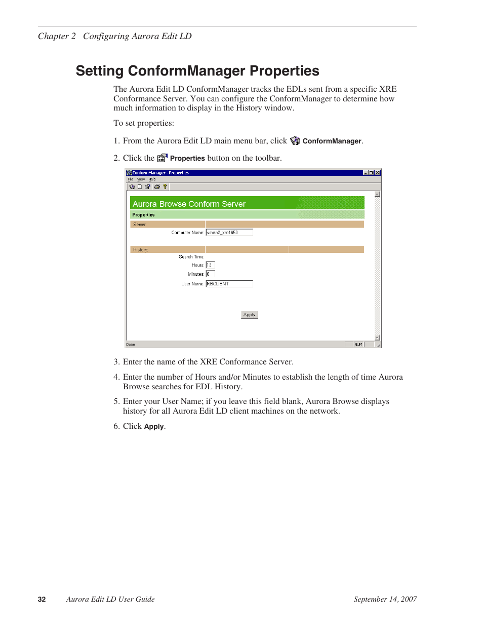 Setting conformmanager properties | Grass Valley Aurora Edit LD v.6.3 User Manual | Page 32 / 100