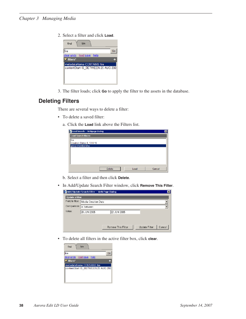 Deleting filters | Grass Valley Aurora Edit LD v.6.3 User Manual | Page 38 / 100