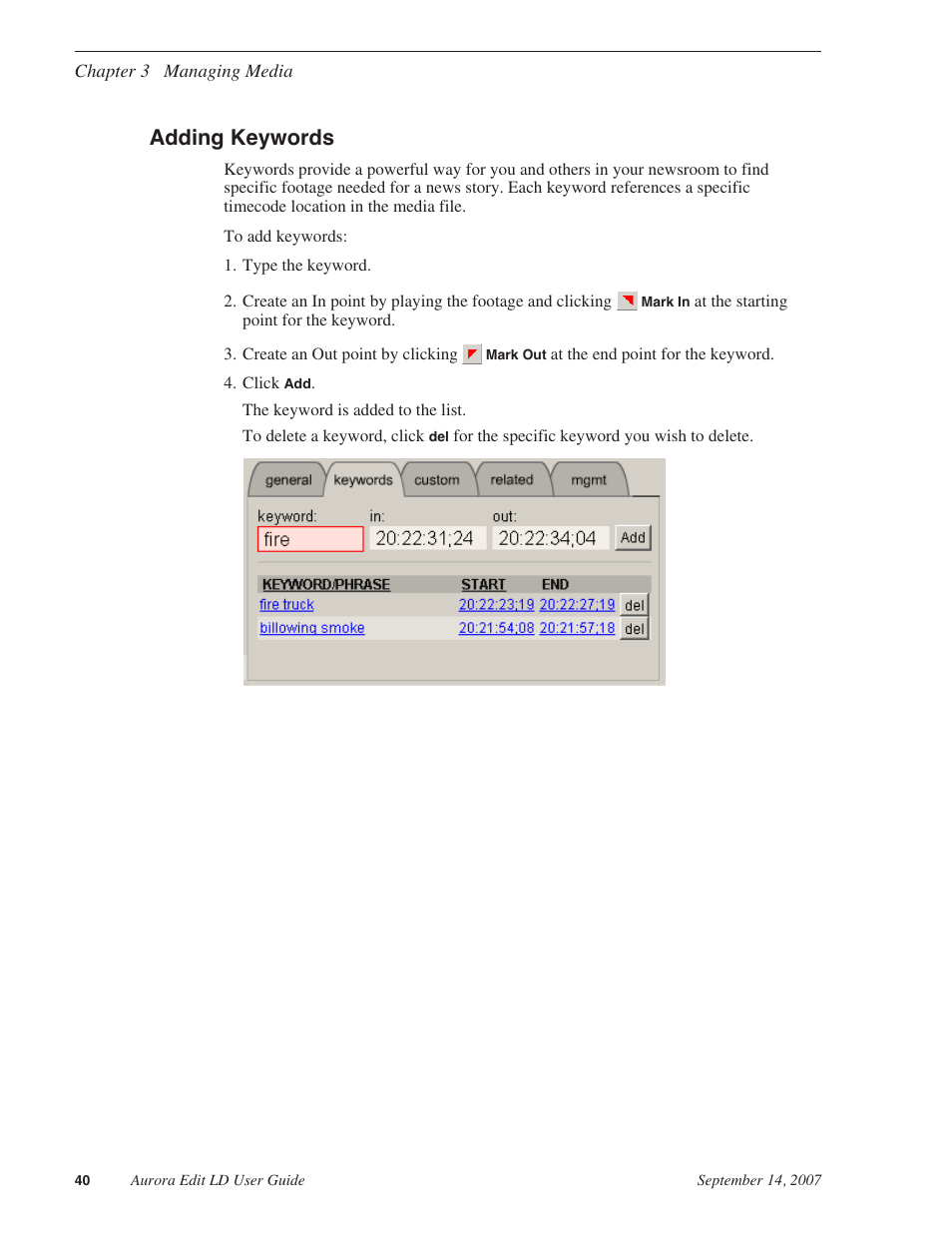 Adding keywords | Grass Valley Aurora Edit LD v.6.3 User Manual | Page 40 / 100