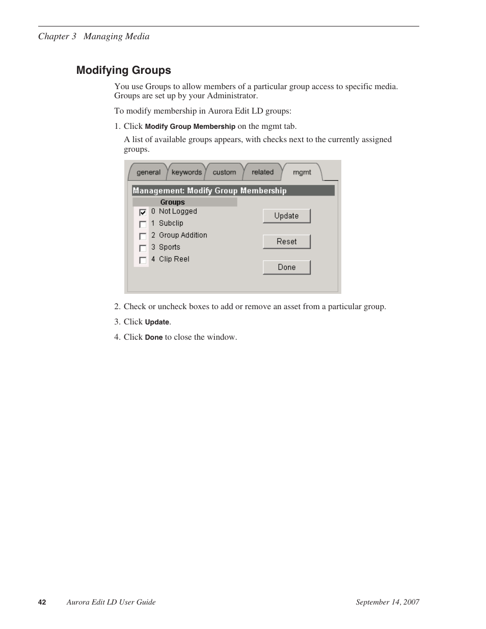 Modifying groups | Grass Valley Aurora Edit LD v.6.3 User Manual | Page 42 / 100