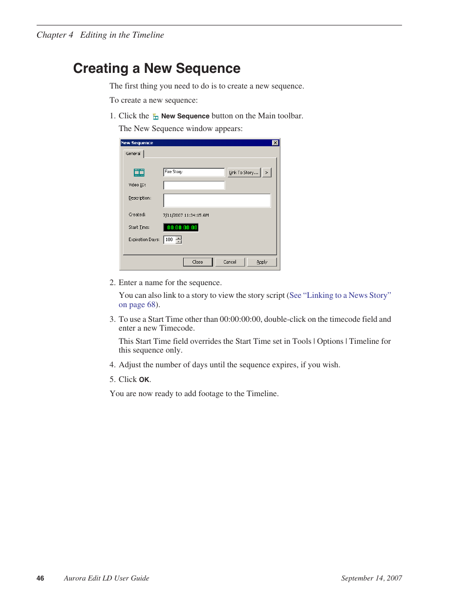 Creating a new sequence | Grass Valley Aurora Edit LD v.6.3 User Manual | Page 46 / 100