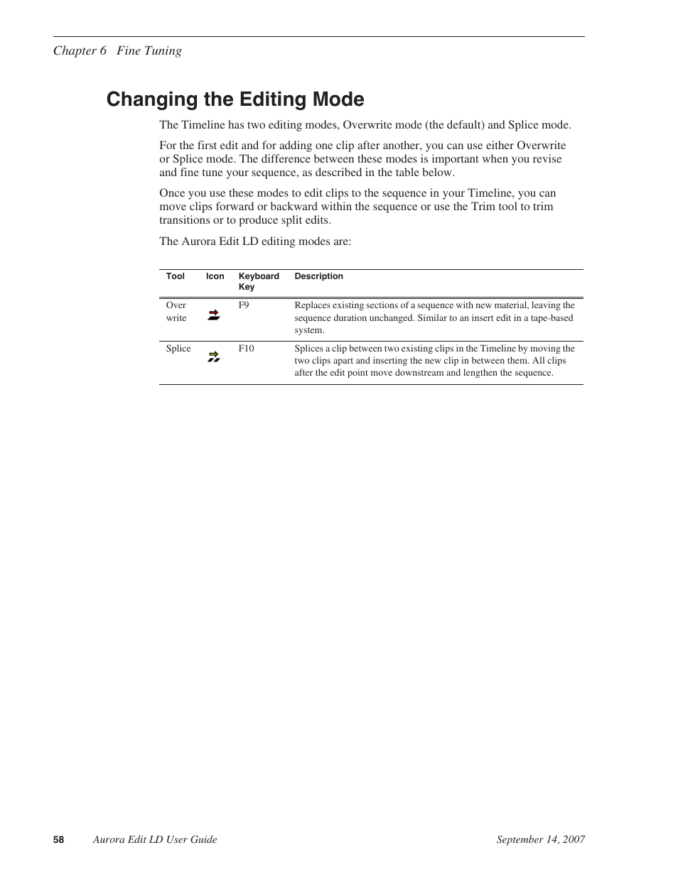Changing the editing mode | Grass Valley Aurora Edit LD v.6.3 User Manual | Page 58 / 100