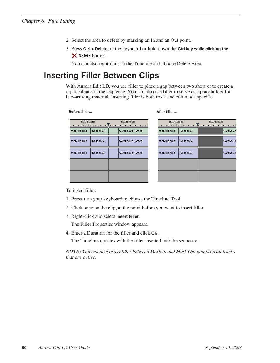 Inserting filler between clips | Grass Valley Aurora Edit LD v.6.3 User Manual | Page 66 / 100