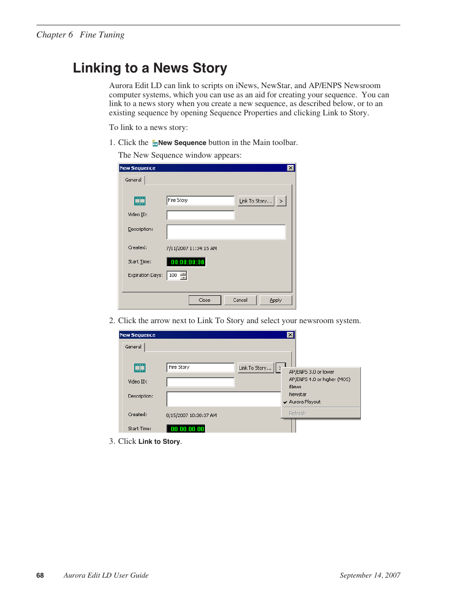 Linking to a news story | Grass Valley Aurora Edit LD v.6.3 User Manual | Page 68 / 100