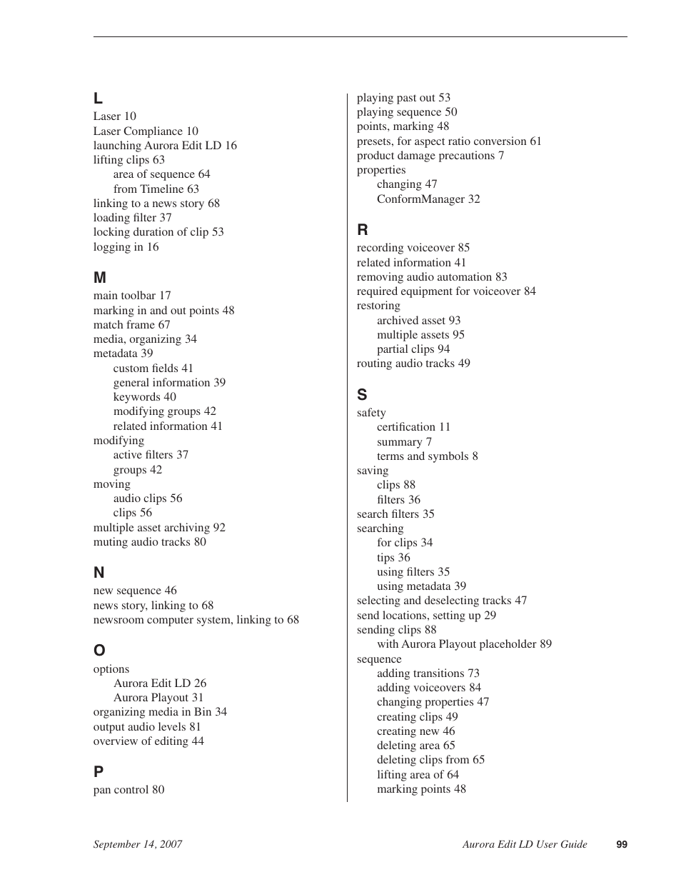 Grass Valley Aurora Edit LD v.6.3 User Manual | Page 99 / 100