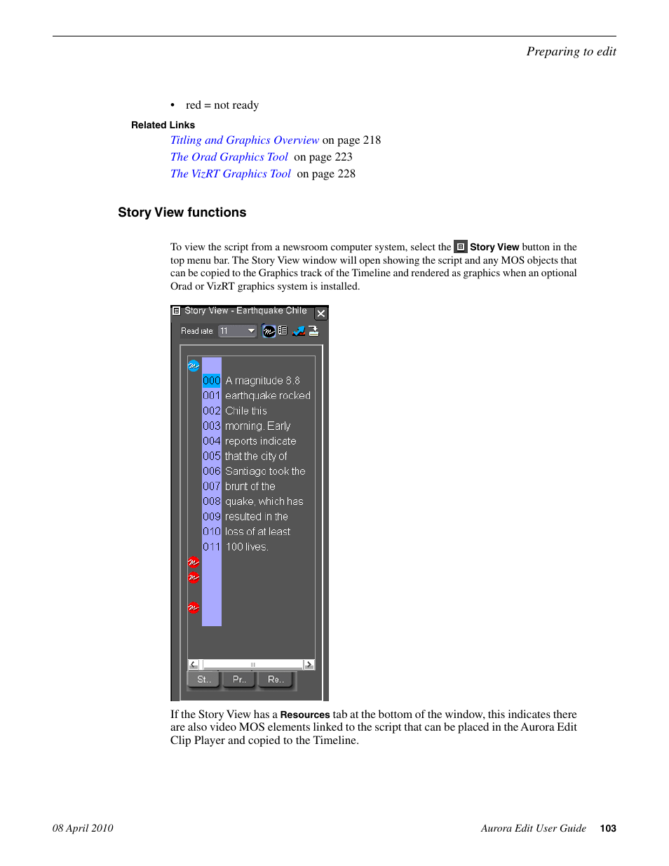 Story view functions | Grass Valley Aurora Edit v.7.0 User Manual | Page 103 / 280