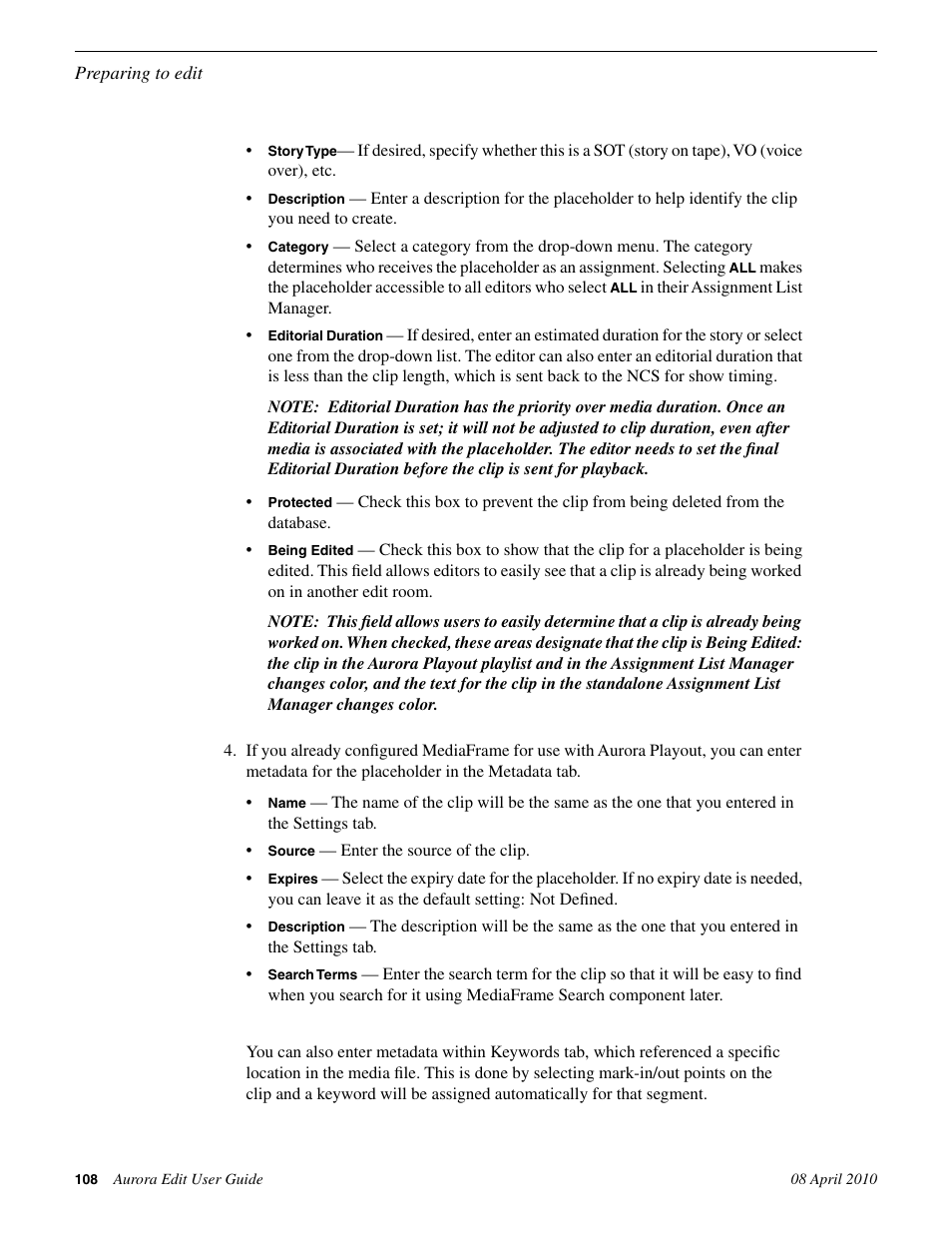 Grass Valley Aurora Edit v.7.0 User Manual | Page 108 / 280