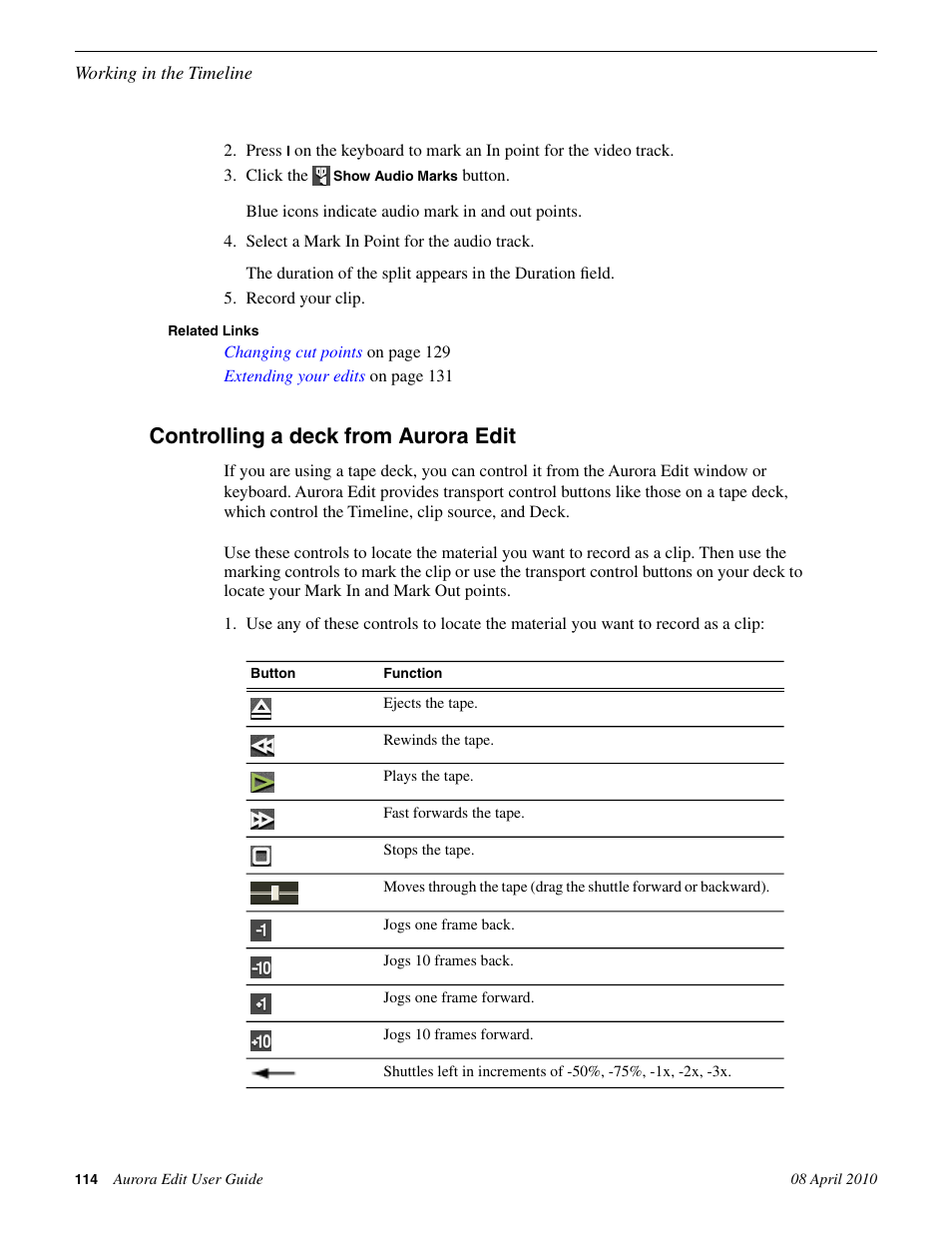 Controlling a deck from aurora edit | Grass Valley Aurora Edit v.7.0 User Manual | Page 114 / 280