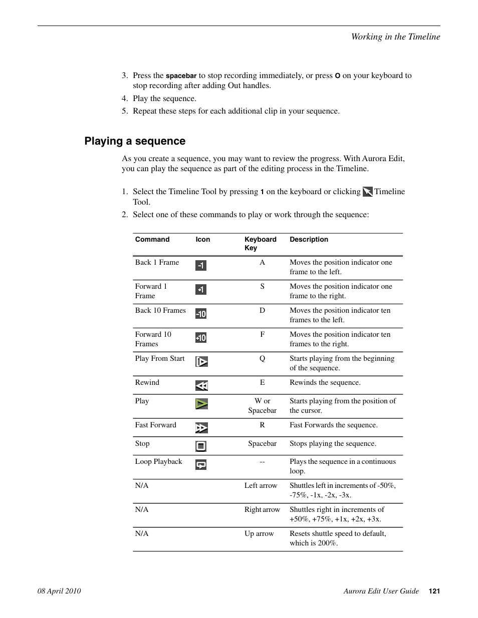 Playing a sequence | Grass Valley Aurora Edit v.7.0 User Manual | Page 121 / 280