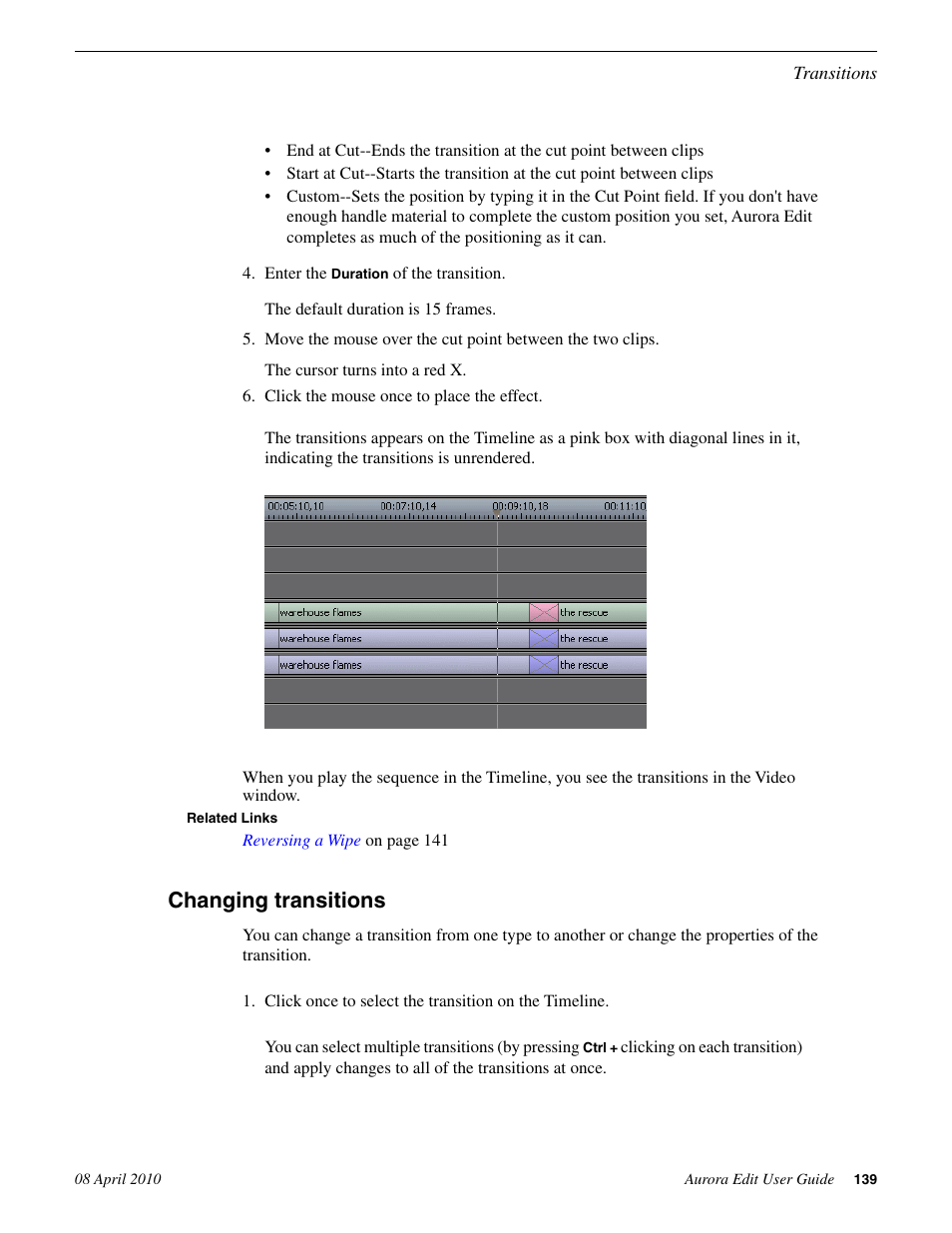 Changing transitions | Grass Valley Aurora Edit v.7.0 User Manual | Page 139 / 280