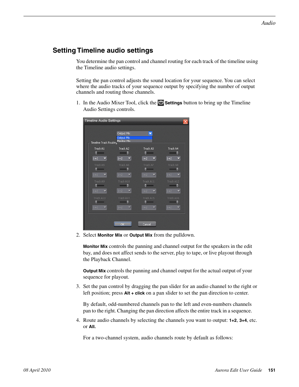 Setting timeline audio settings | Grass Valley Aurora Edit v.7.0 User Manual | Page 151 / 280