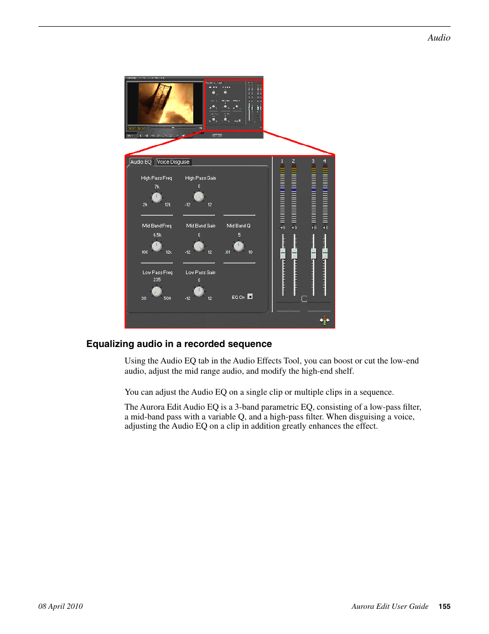 Equalizing audio in a recorded sequence | Grass Valley Aurora Edit v.7.0 User Manual | Page 155 / 280