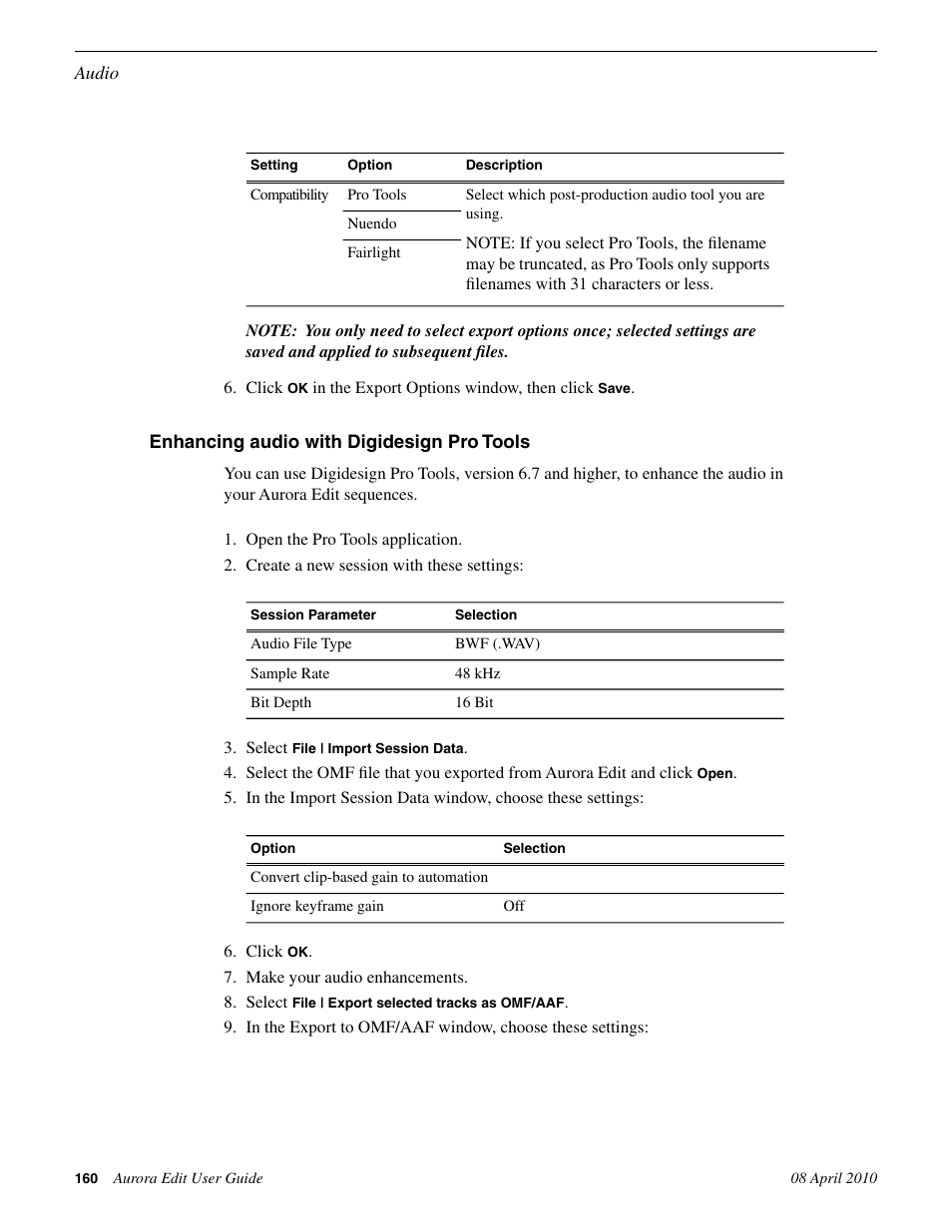 Enhancing audio with digidesign pro tools | Grass Valley Aurora Edit v.7.0 User Manual | Page 160 / 280