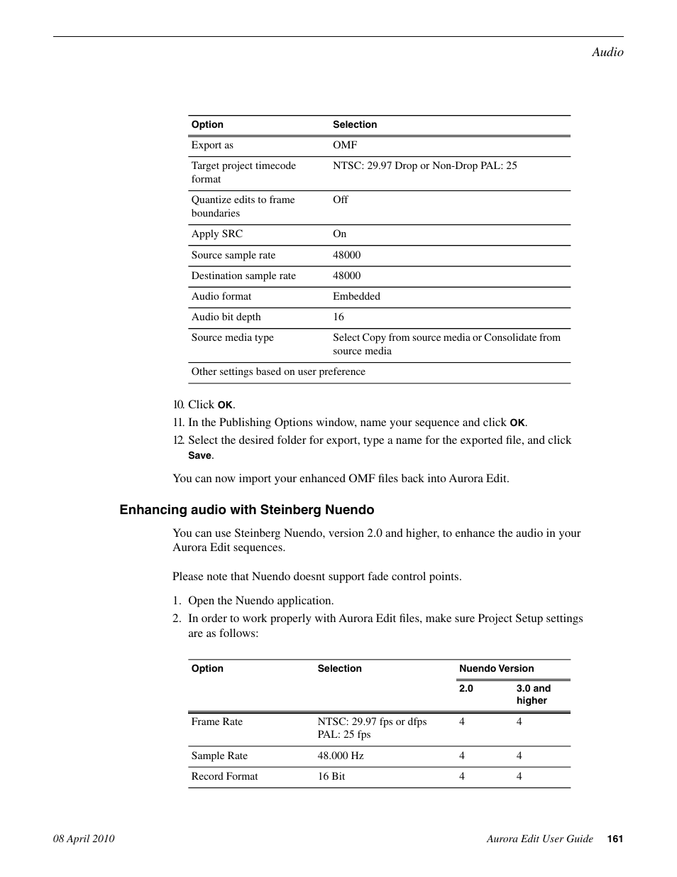 Enhancing audio with steinberg nuendo | Grass Valley Aurora Edit v.7.0 User Manual | Page 161 / 280