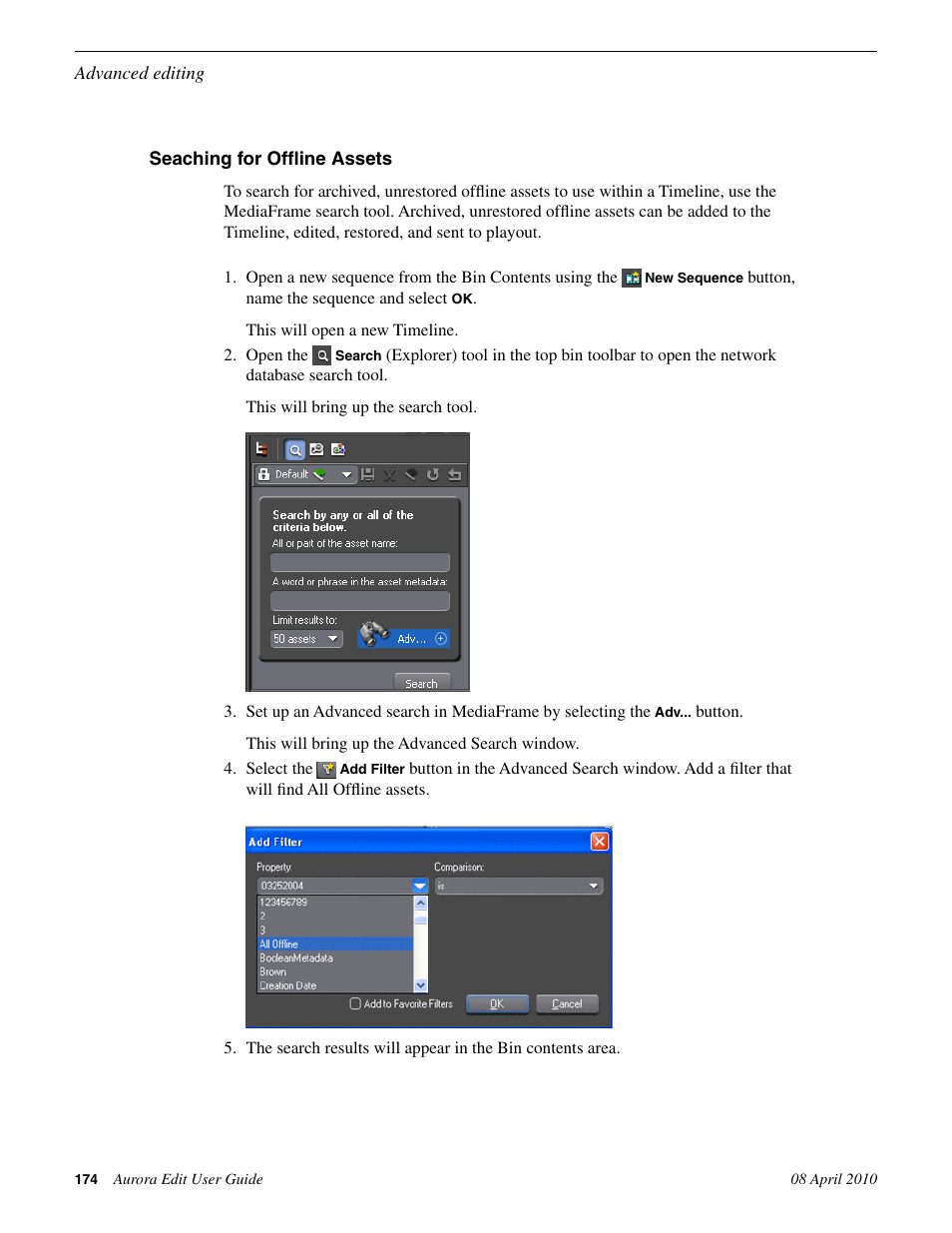 Seaching for offline assets | Grass Valley Aurora Edit v.7.0 User Manual | Page 174 / 280