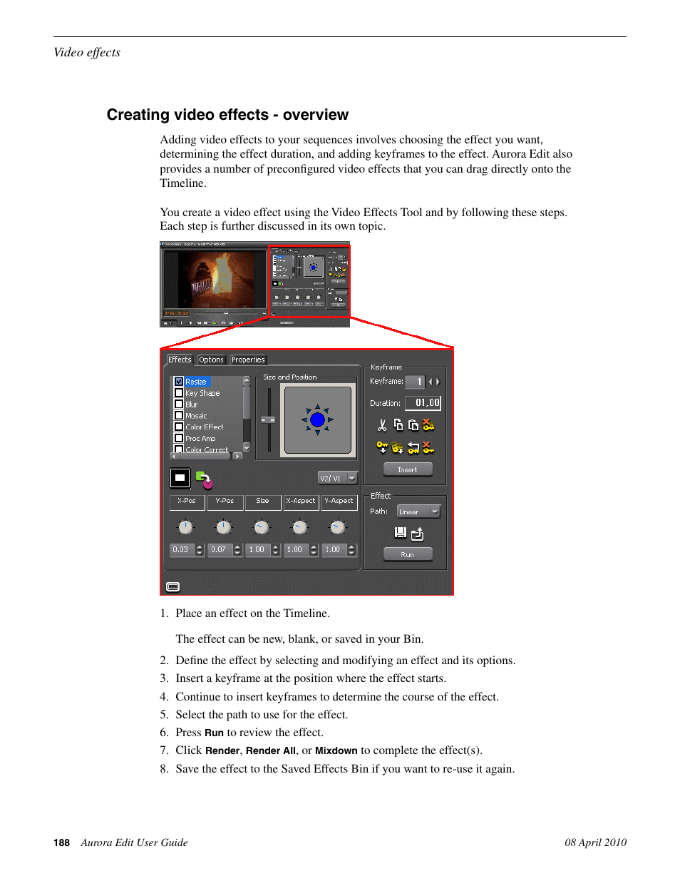 Creating video effects - overview | Grass Valley Aurora Edit v.7.0 User Manual | Page 188 / 280