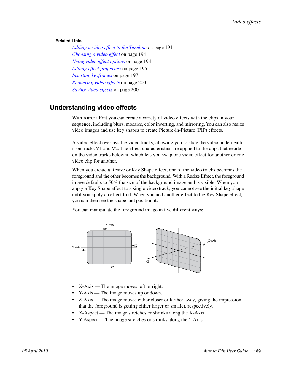 Understanding video effects | Grass Valley Aurora Edit v.7.0 User Manual | Page 189 / 280