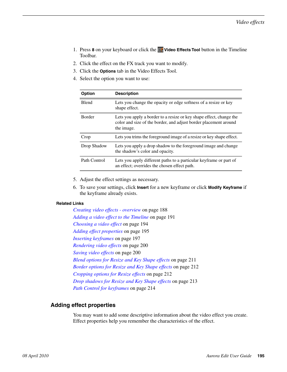 Adding effect properties | Grass Valley Aurora Edit v.7.0 User Manual | Page 195 / 280