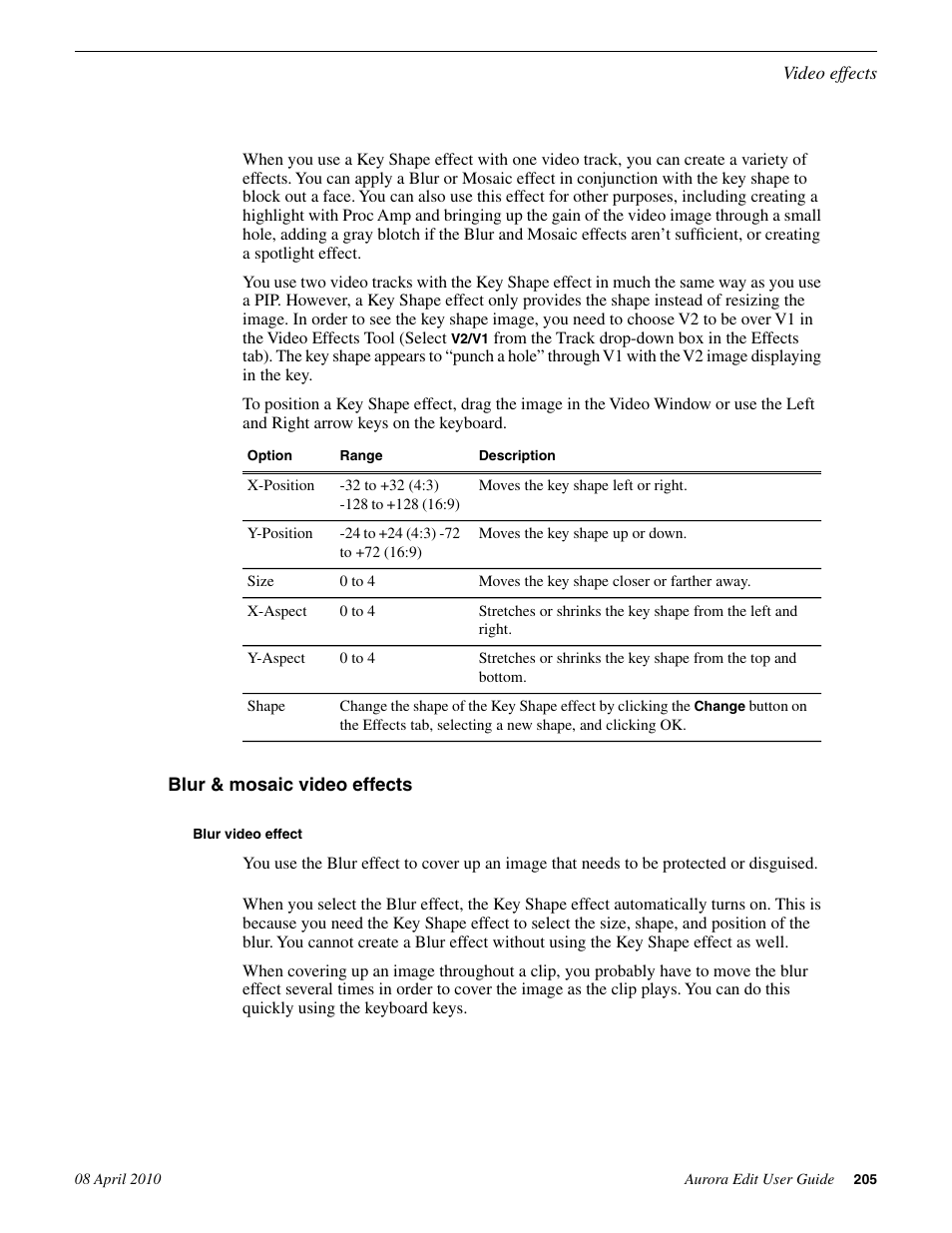 Blur & mosaic video effects, Blur video effect | Grass Valley Aurora Edit v.7.0 User Manual | Page 205 / 280
