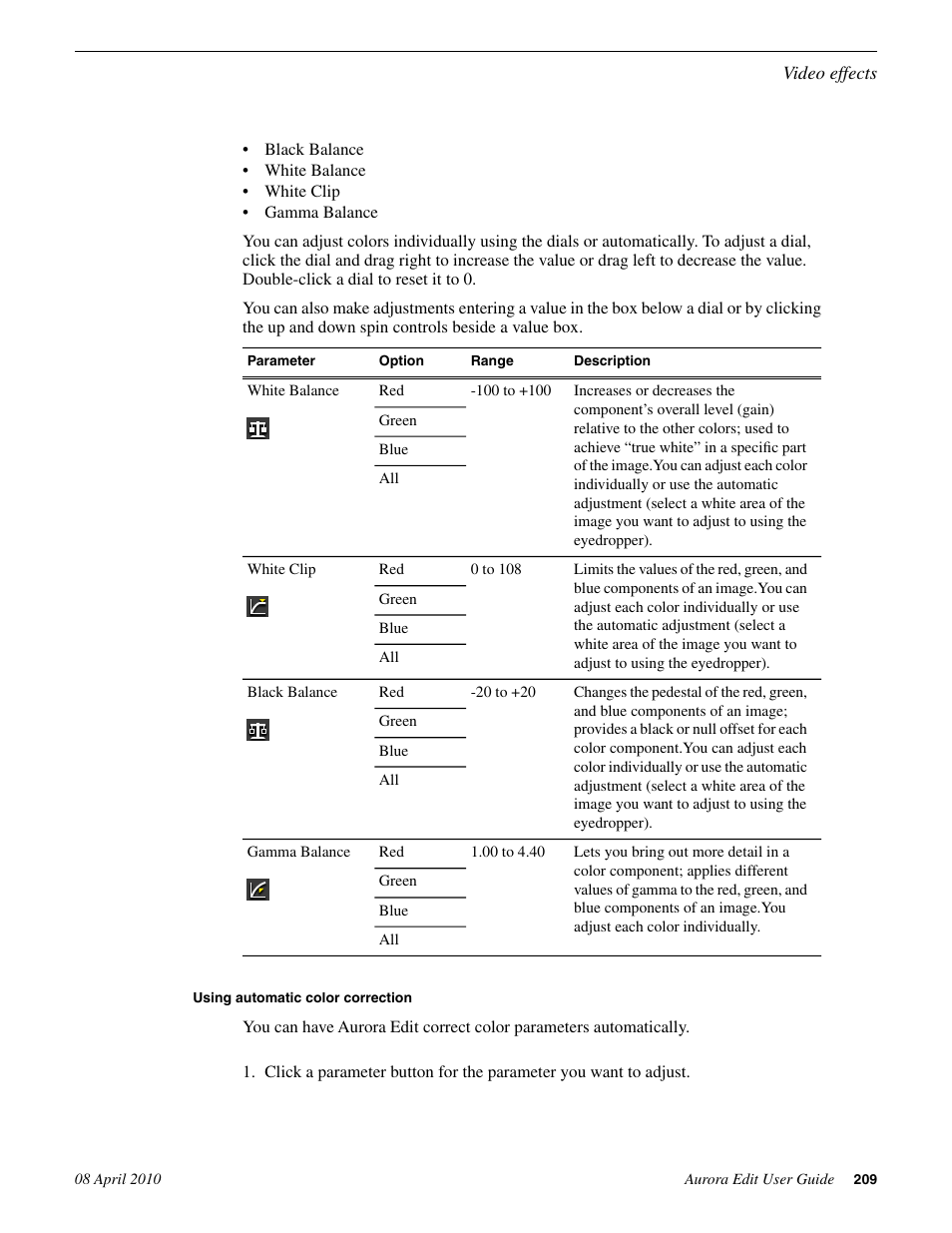 Using automatic color correction | Grass Valley Aurora Edit v.7.0 User Manual | Page 209 / 280
