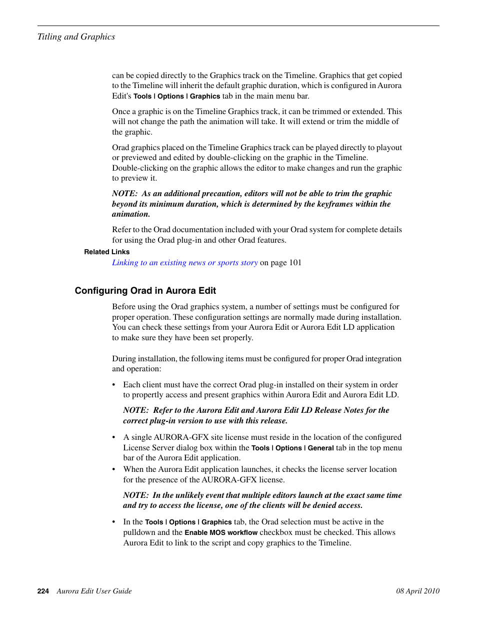 Configuring orad in aurora edit | Grass Valley Aurora Edit v.7.0 User Manual | Page 224 / 280