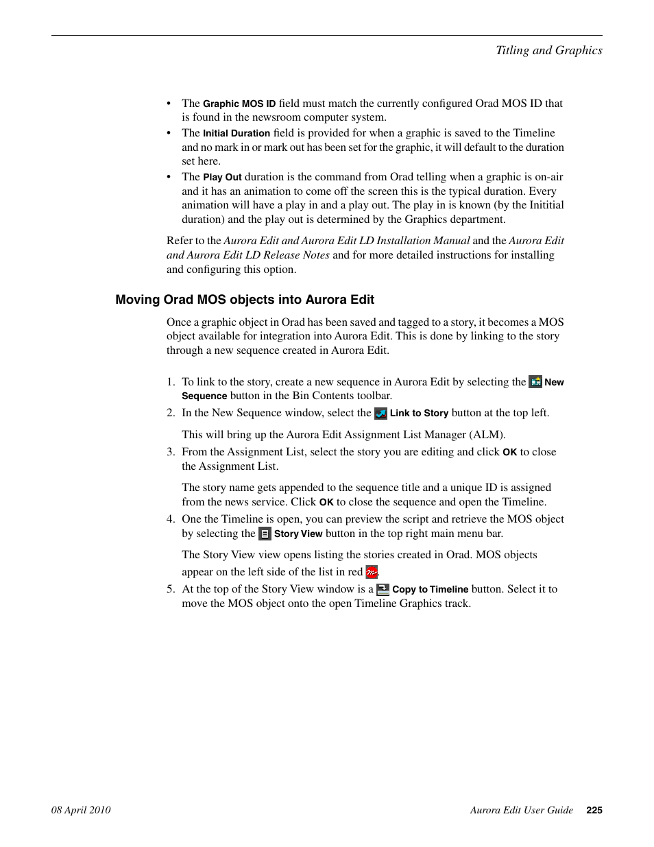 Moving orad mos objects into aurora edit | Grass Valley Aurora Edit v.7.0 User Manual | Page 225 / 280