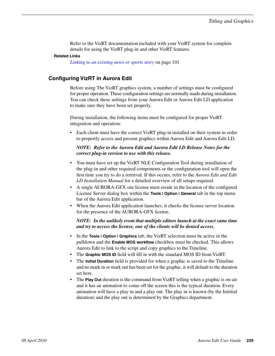 Configuring vizrt in aurora edit | Grass Valley Aurora Edit v.7.0 User Manual | Page 229 / 280