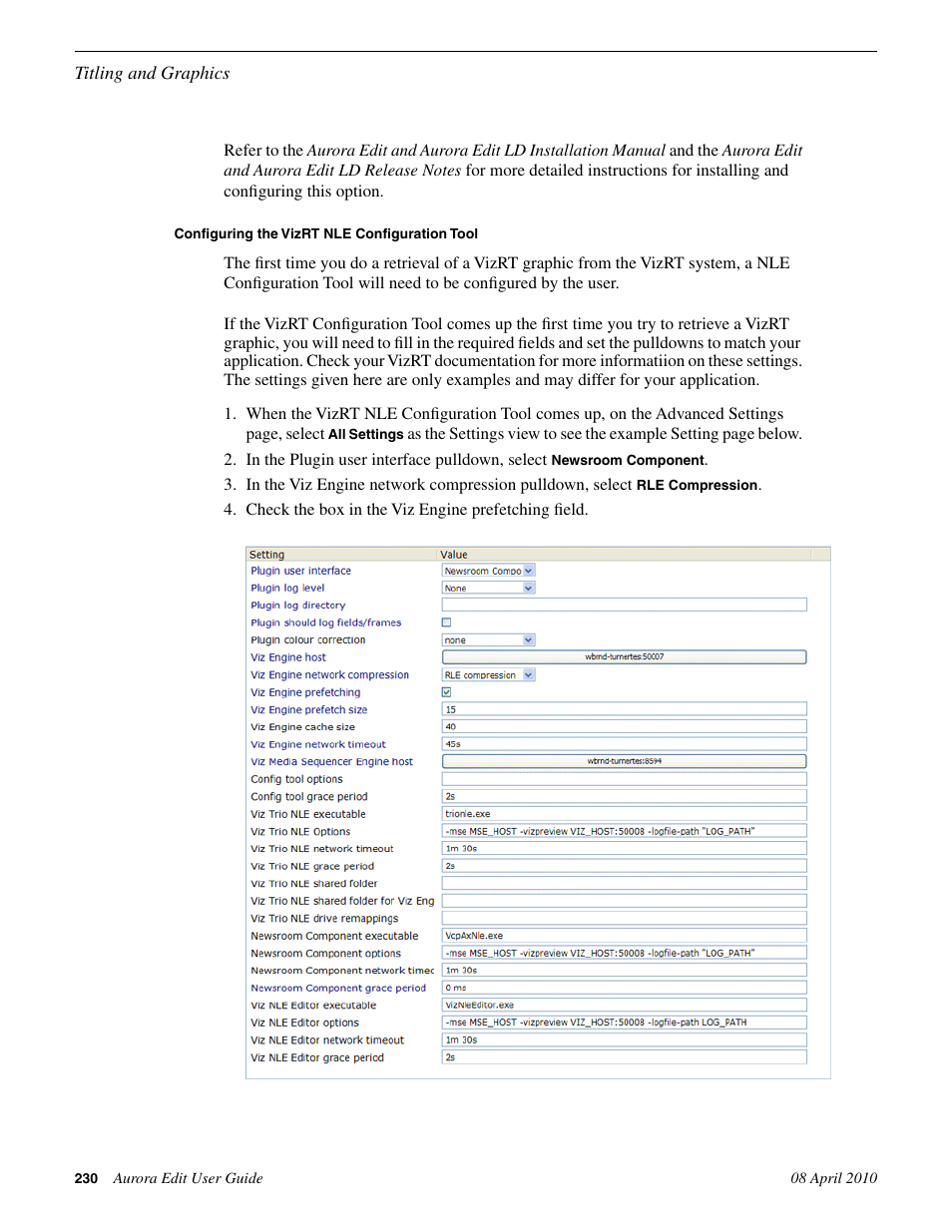 Configuring the vizrt nle configuration tool | Grass Valley Aurora Edit v.7.0 User Manual | Page 230 / 280