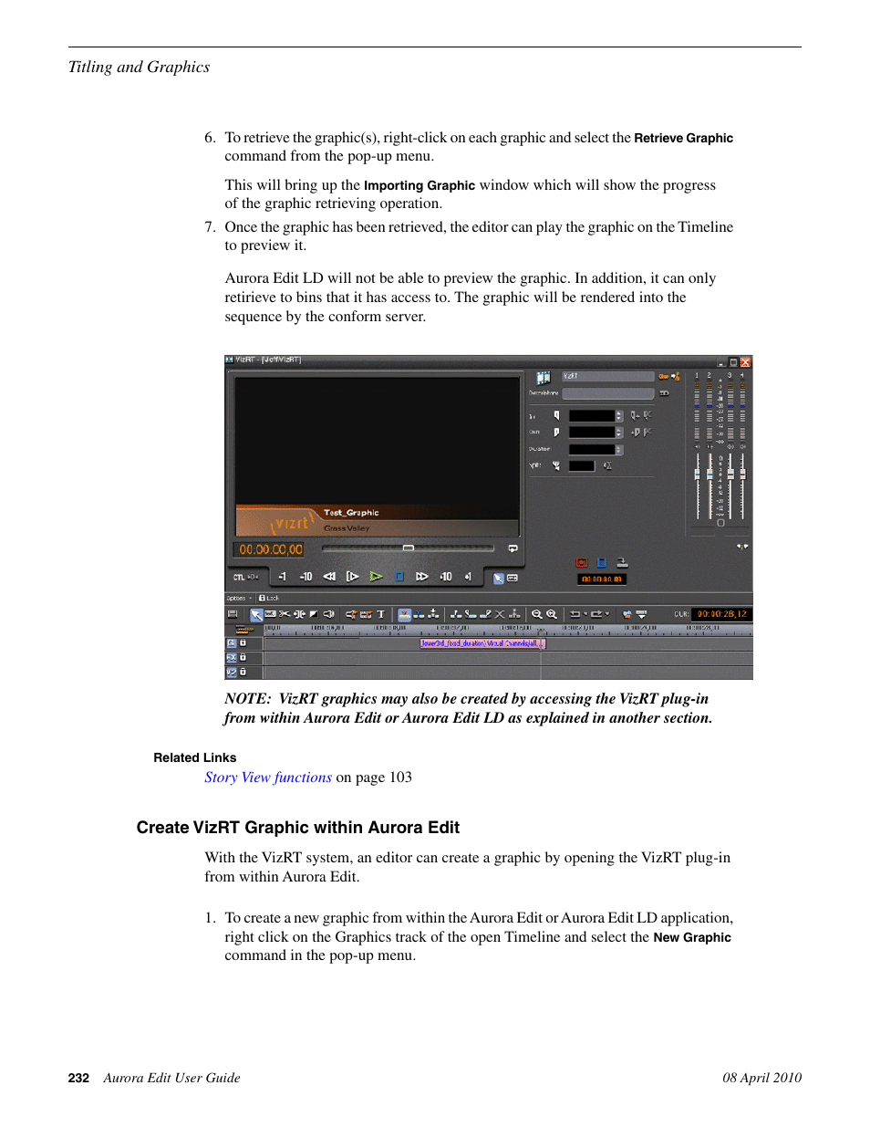 Create vizrt graphic within aurora edit | Grass Valley Aurora Edit v.7.0 User Manual | Page 232 / 280