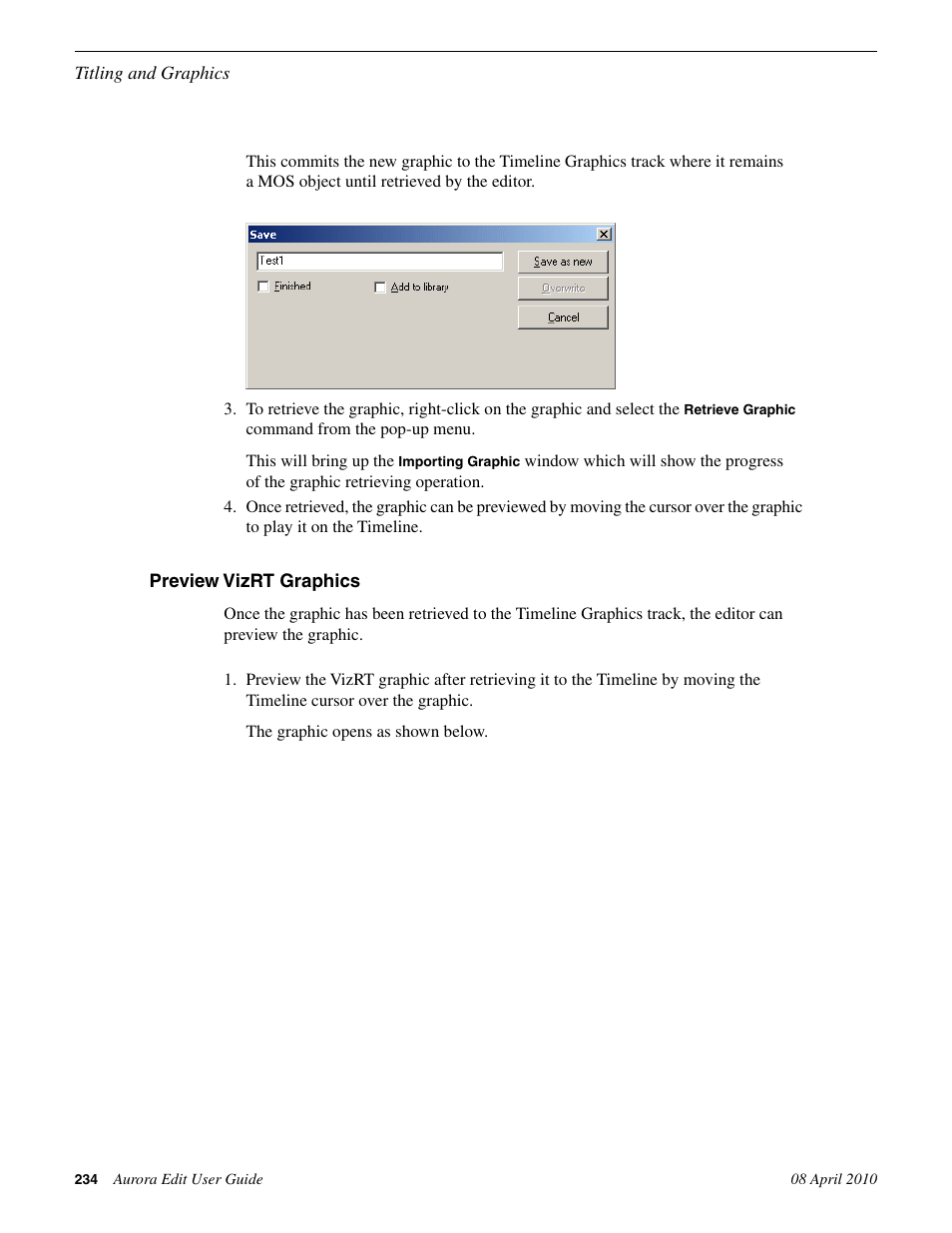 Preview vizrt graphics | Grass Valley Aurora Edit v.7.0 User Manual | Page 234 / 280