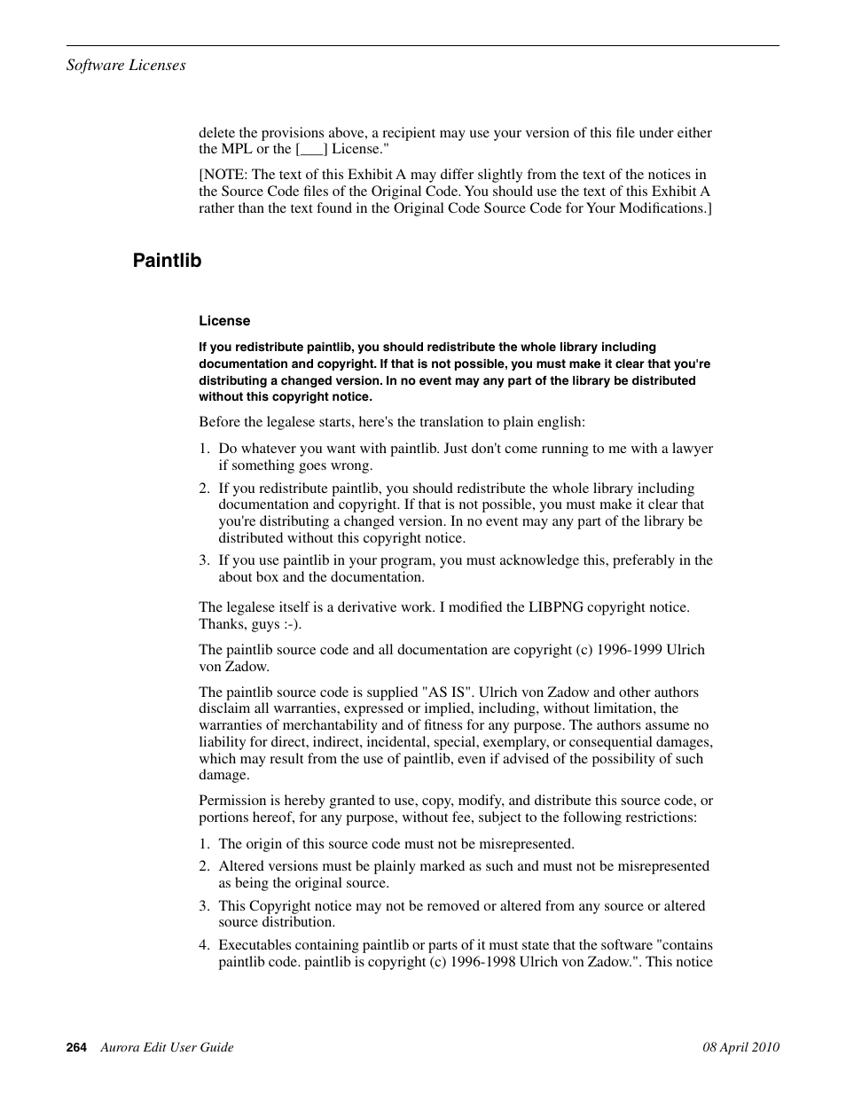 Paintlib | Grass Valley Aurora Edit v.7.0 User Manual | Page 264 / 280