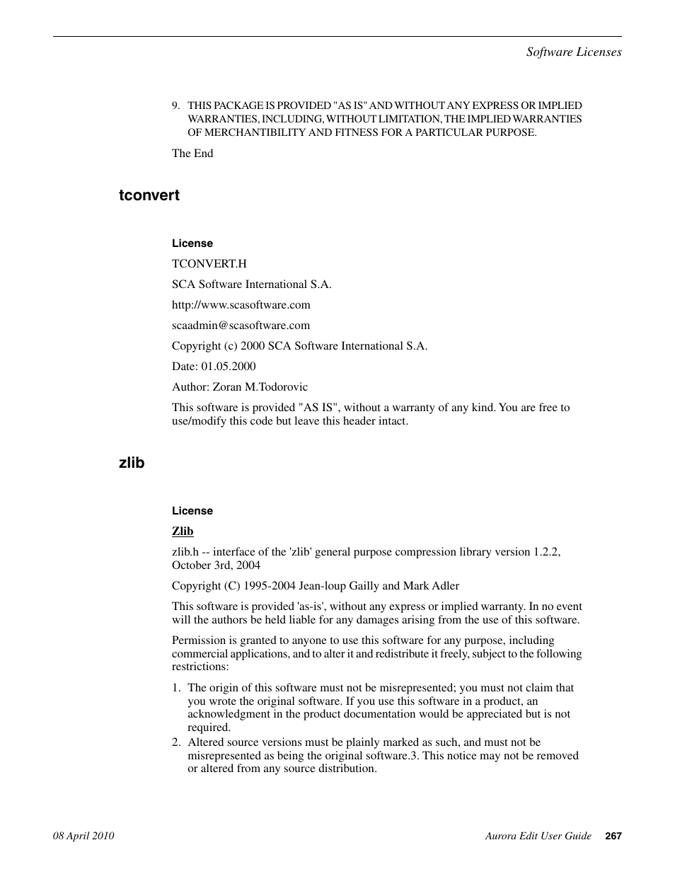 Tconvert, Zlib, Tconvert zlib | Grass Valley Aurora Edit v.7.0 User Manual | Page 267 / 280