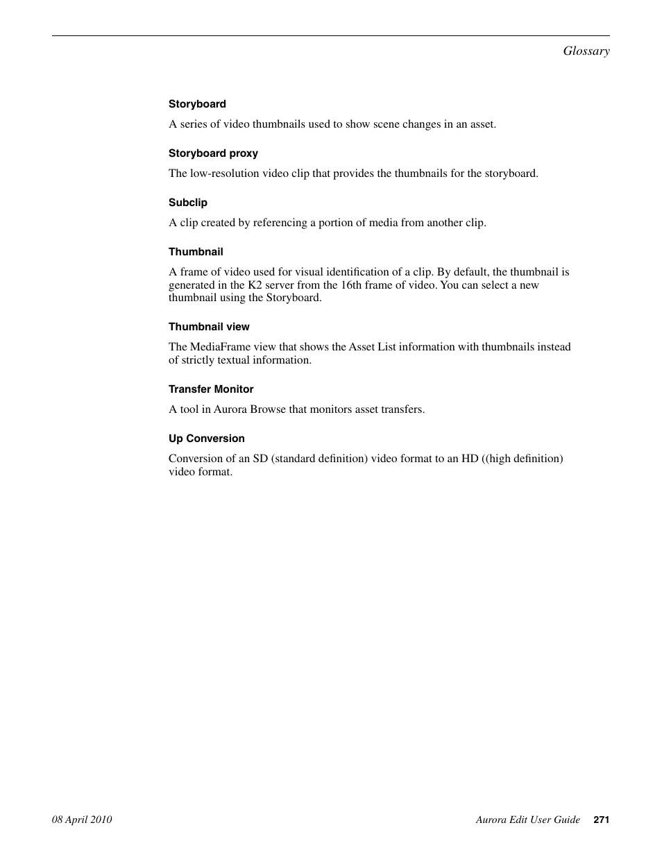 Grass Valley Aurora Edit v.7.0 User Manual | Page 271 / 280