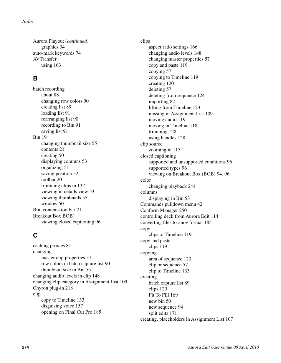 Grass Valley Aurora Edit v.7.0 User Manual | Page 274 / 280