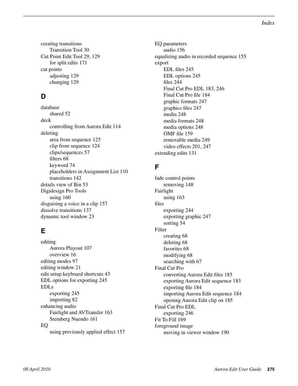 Grass Valley Aurora Edit v.7.0 User Manual | Page 275 / 280