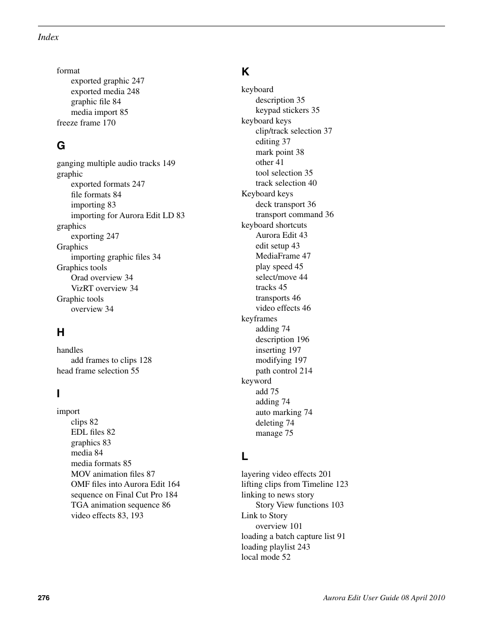 Grass Valley Aurora Edit v.7.0 User Manual | Page 276 / 280