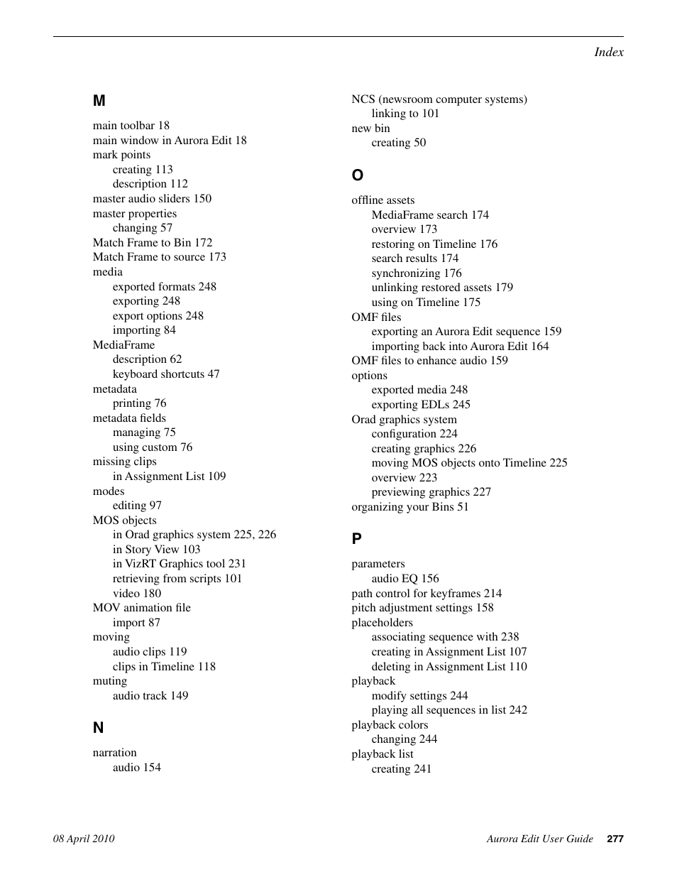 Grass Valley Aurora Edit v.7.0 User Manual | Page 277 / 280