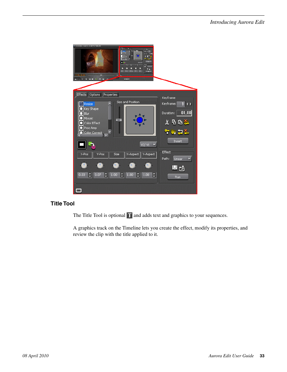 Title tool | Grass Valley Aurora Edit v.7.0 User Manual | Page 33 / 280