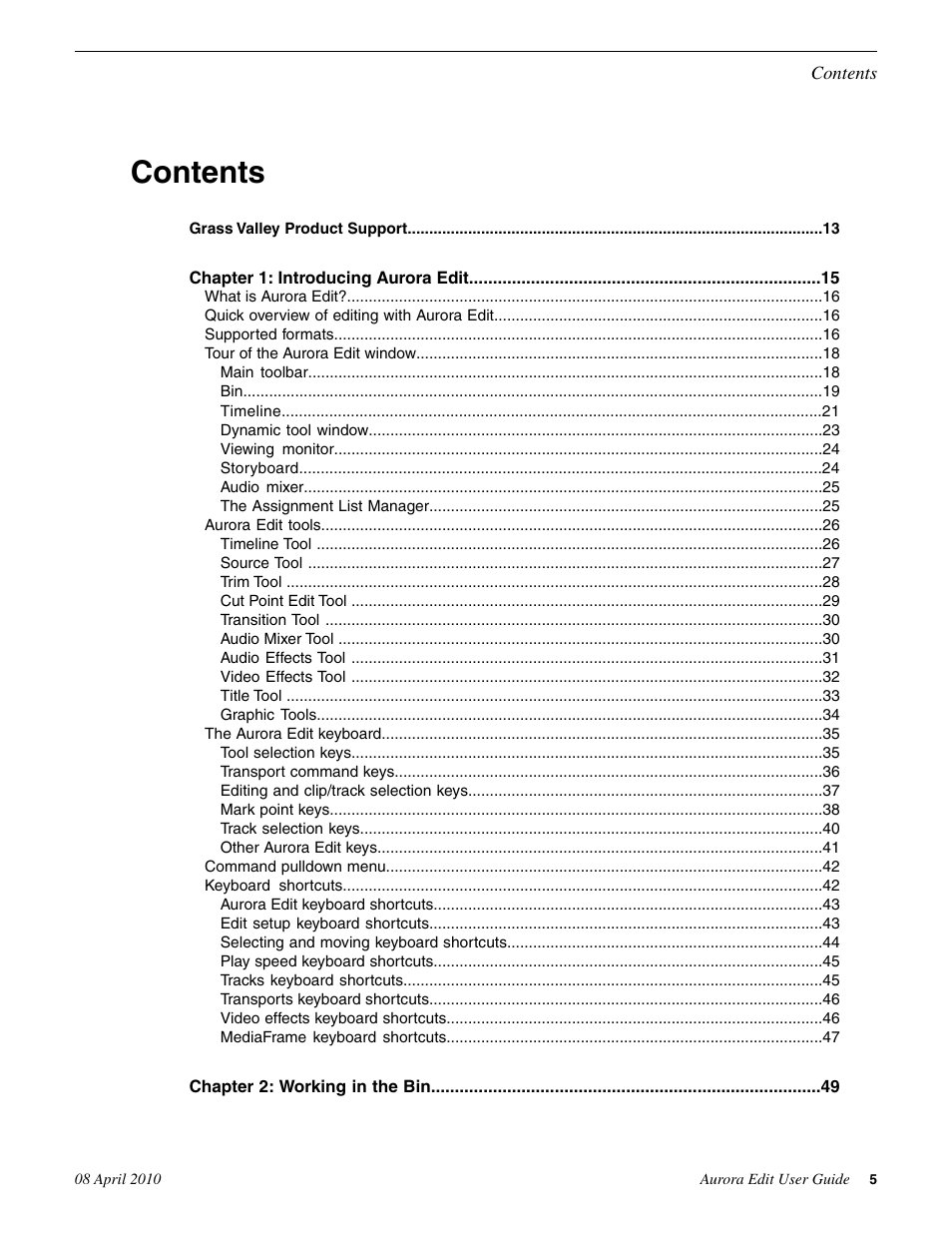 Grass Valley Aurora Edit v.7.0 User Manual | Page 5 / 280