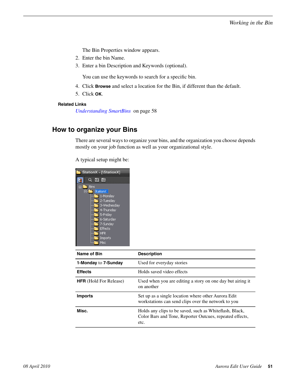 How to organize your bins | Grass Valley Aurora Edit v.7.0 User Manual | Page 51 / 280