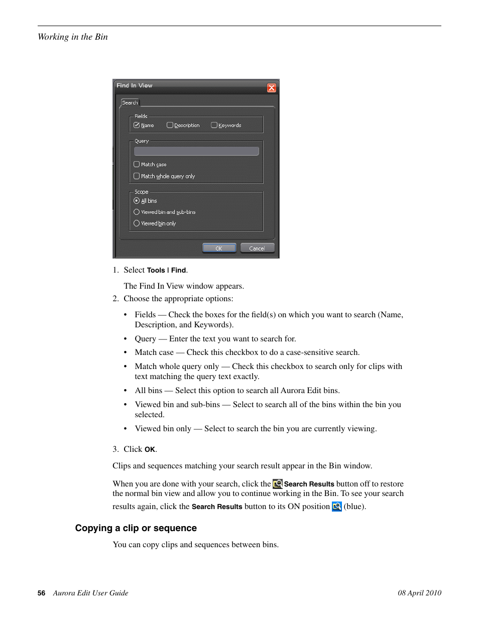 Copying a clip or sequence | Grass Valley Aurora Edit v.7.0 User Manual | Page 56 / 280